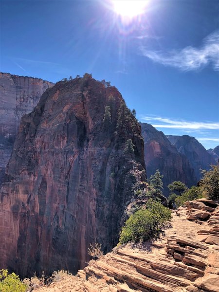 Angels Landing in Zion National Park- razor-back ridge across to final summit.