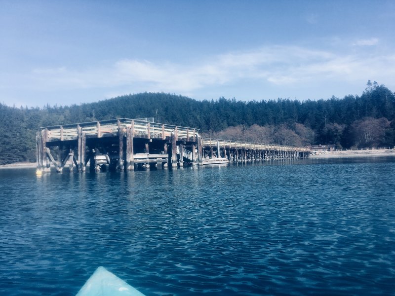 Bowman Bay Pier as seen from the water.