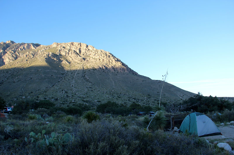 Setting up the camp at Guadalupe Mountains campground for second night.