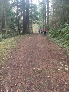 Looking towards the main gate, as a trail maintenance crew cleans the place up.