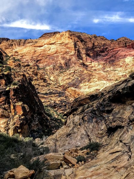 Huge sandstone walls in the canyon