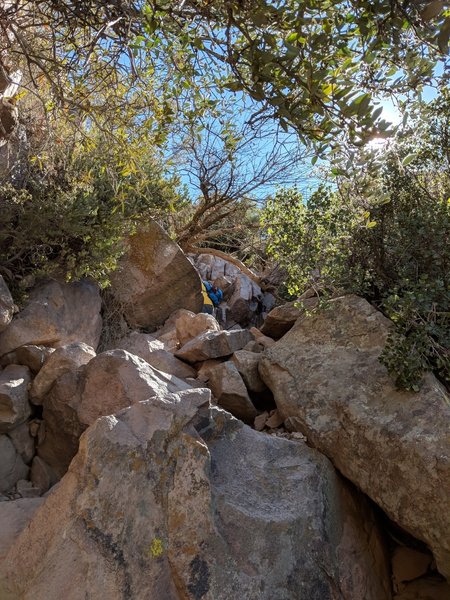 Climb up following the basin.