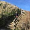 Hikers descending the stairs.