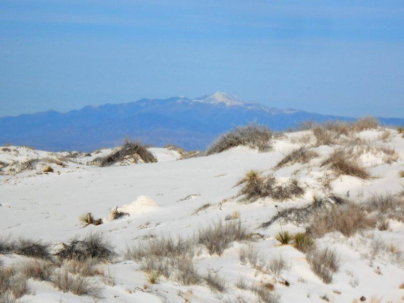 View of Dunes and Sierra Blanca with snow.