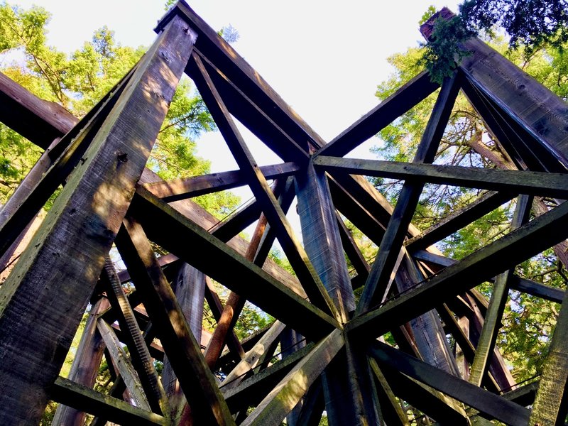 Looking up the beams of the water tower.