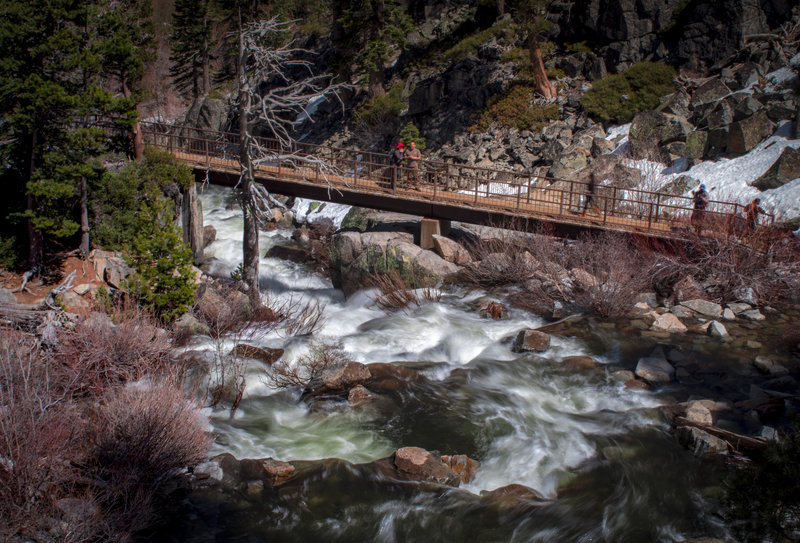 Eagle Creek just before Upper Eagle Falls, showing bridge over Eagle Creek. Went off trail for this shot.