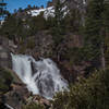 Glen Alpine Falls during near-peak flow with the southwest face of Mount Tallac in the background.