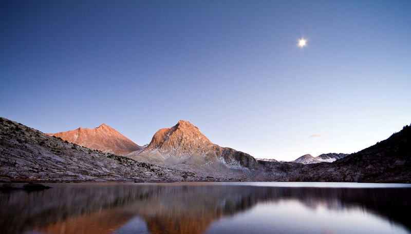 Sapphire Twilight: Mt. Fisk, Mt. Huxley, and Sapphire Lake at twilight. Evolution Basin, Kings Canyon National Park, California.