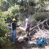 Cheerful volunteers working on Gabrielino Trail.