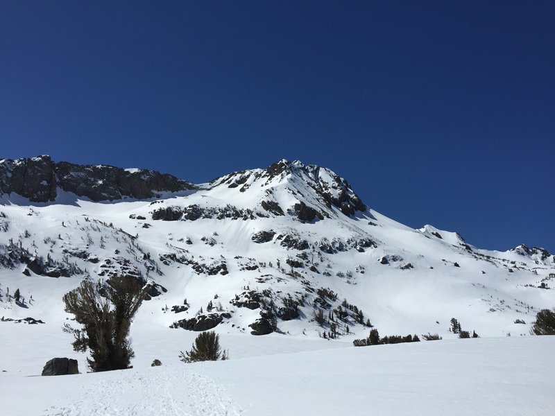 Destination Round Top etched and Lake Winnecucca covered by April's snow.