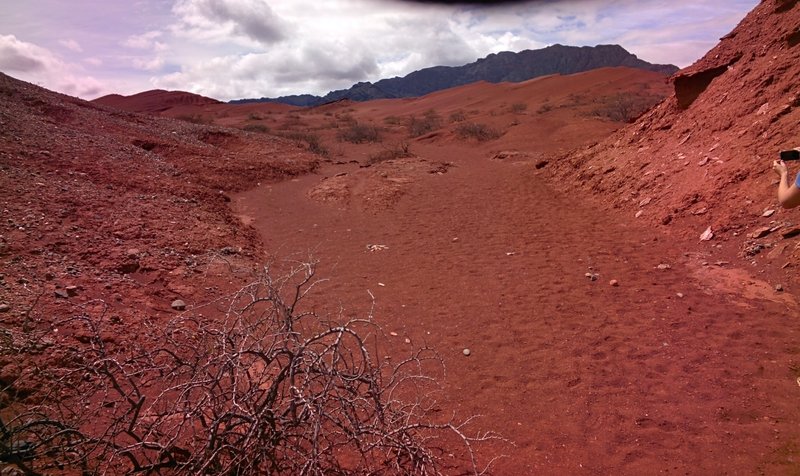 Looking up the sand hill to the top of the view.