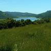 Coyote Lake and surrounding hills - Palassou Ridge on the left, and Mummy Mountain on the right, seen from the high point of Calaveras Trail.