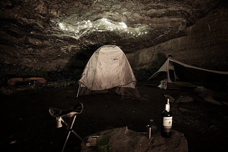 campsite under a large outcropping. must climb up a wash out before table rock. steep hill on the right side very soon after you pass the campsites.