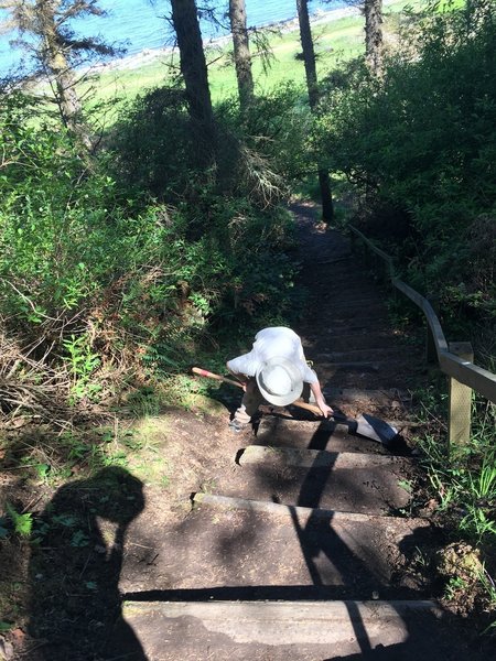 Doing some trail work on the stairs to the beach.