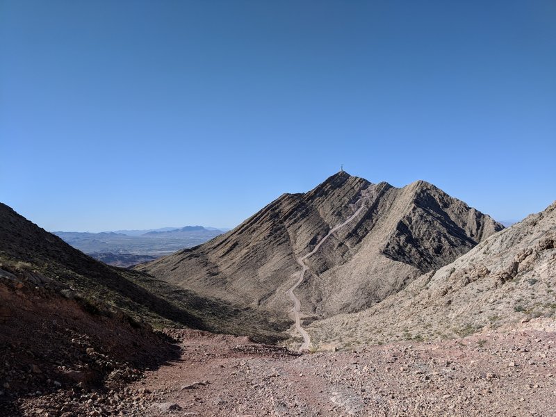 Looking south from the false summit to the top of Frenchman Mountain