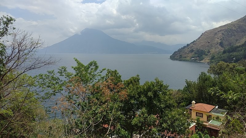 A vista of the San Pedro volcano on the other side of the lake.