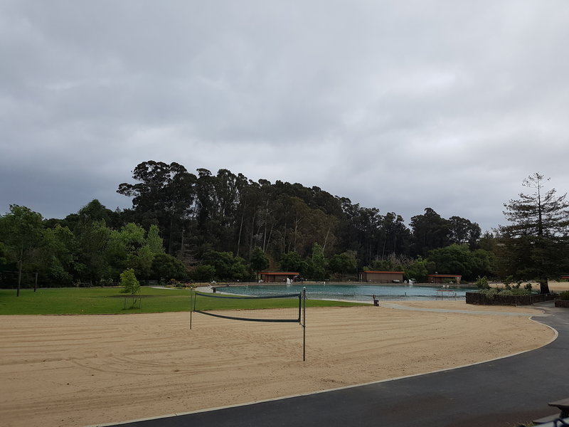 Swimming lagoon and beach volleyball court