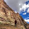 Crisp blue skies contrasted by the pink rock