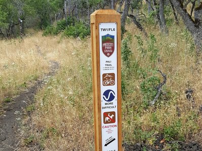Typical trail marker at the Twilight / Pali trail junction