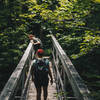 Crossing a bridge over Brewer's Brook on the Bucklin Trail.