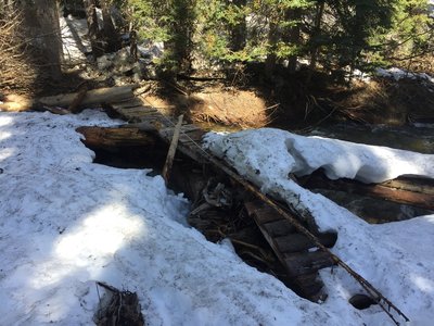 One of the lower bridges on the Cerise Creek Trail, looking a little bit in disrepair