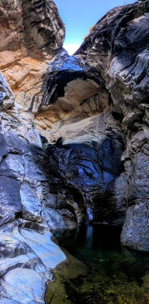 Pool of water at the base of a long drop