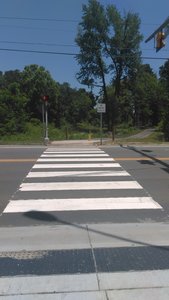 Crossing over Guess Road toward the rest of Ellerbee Creek Trail