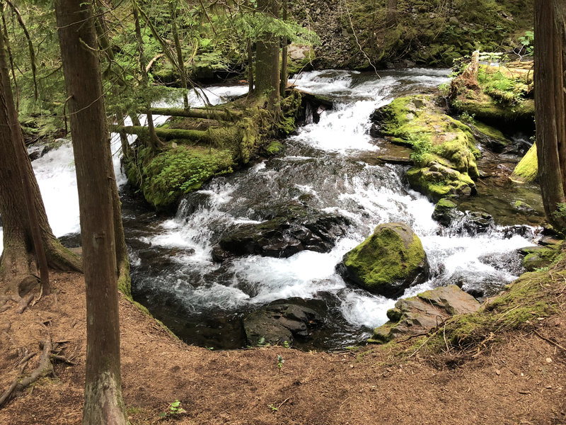 right before creek goes over falls