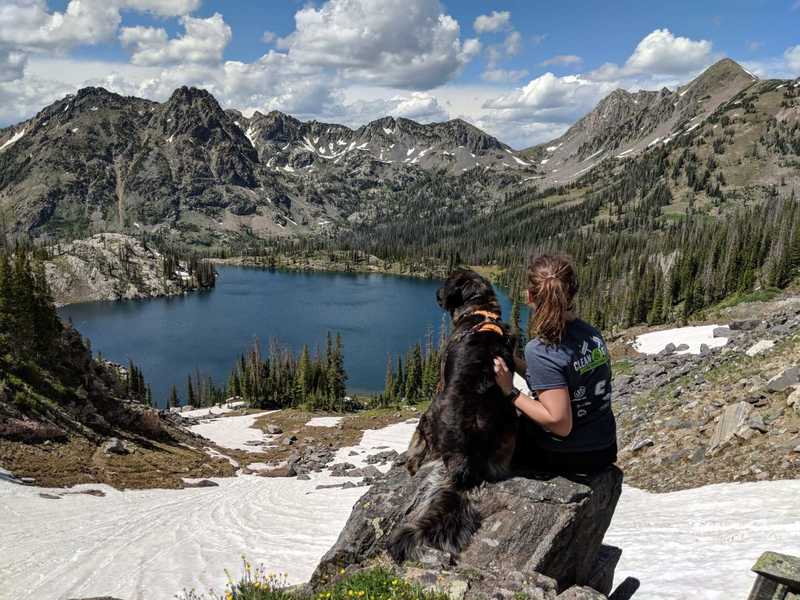 Looking down on Gilpin Lake from halfway up the pass.