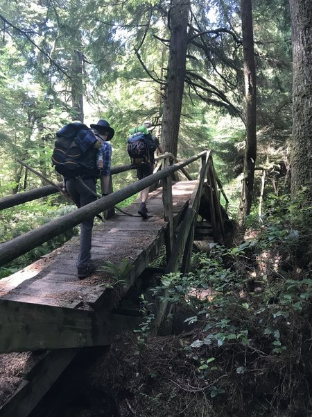 Going up and over a bridge.