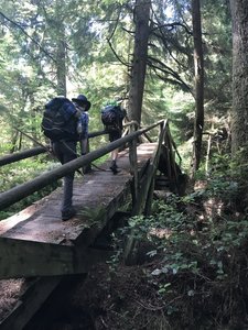 Going up and over a bridge.