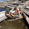 Filtering water at Petroleum Creak.