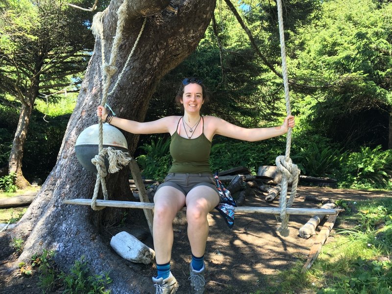 Sitting on a swing at the campsites at Petroleum Creak.