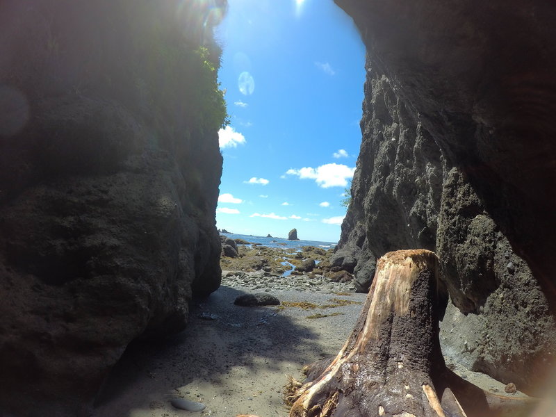 Looking out of a sea cave