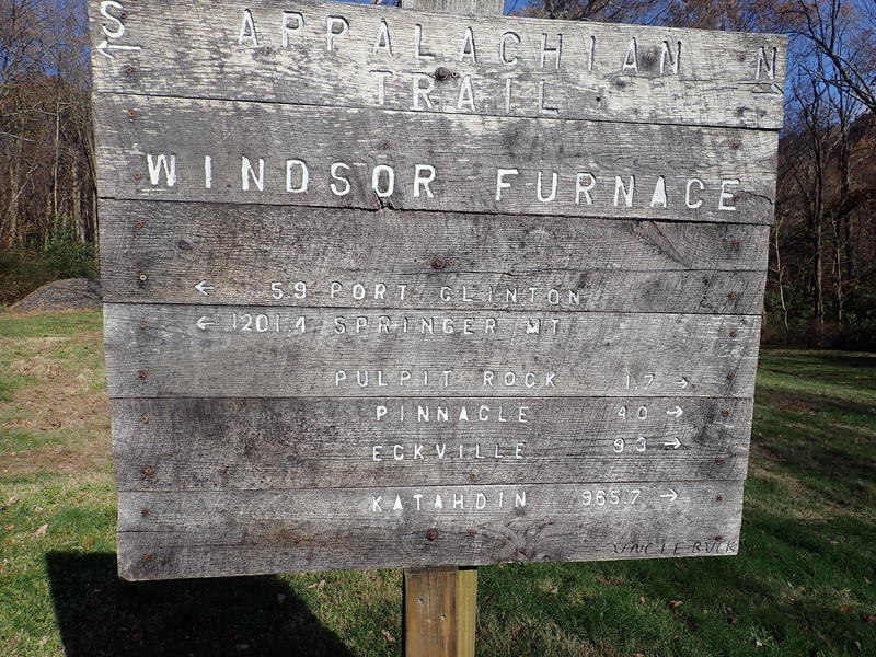 AT sign at site of Windsor Furnace. 1201.4 miles from Springer Mt, 965.7 miles from Katahdin.