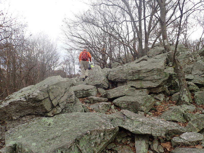 Rocky section of Valley Rim trail just before the top and Pulpit Rocks