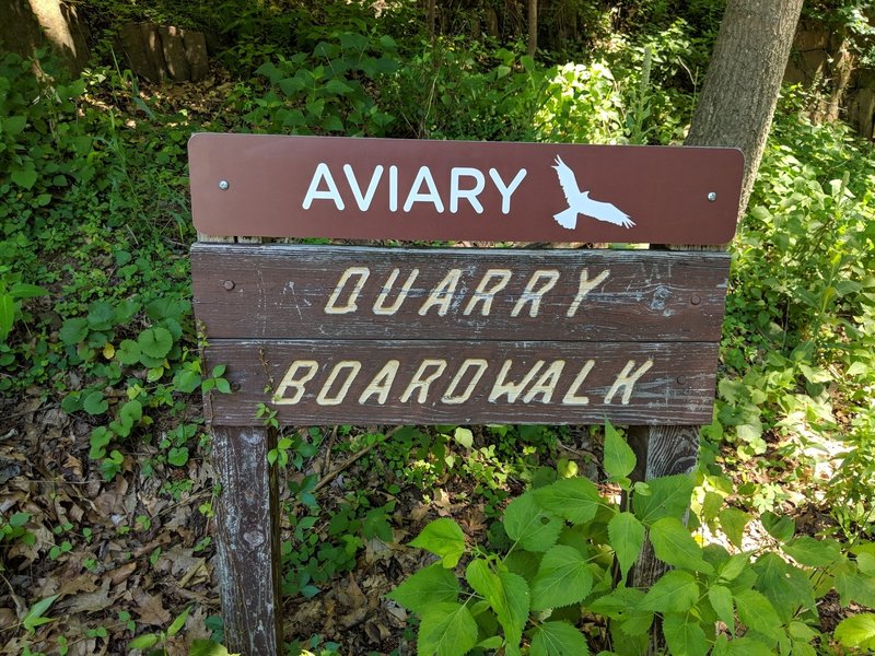 Sign for the Aviary and quarry boardwalk