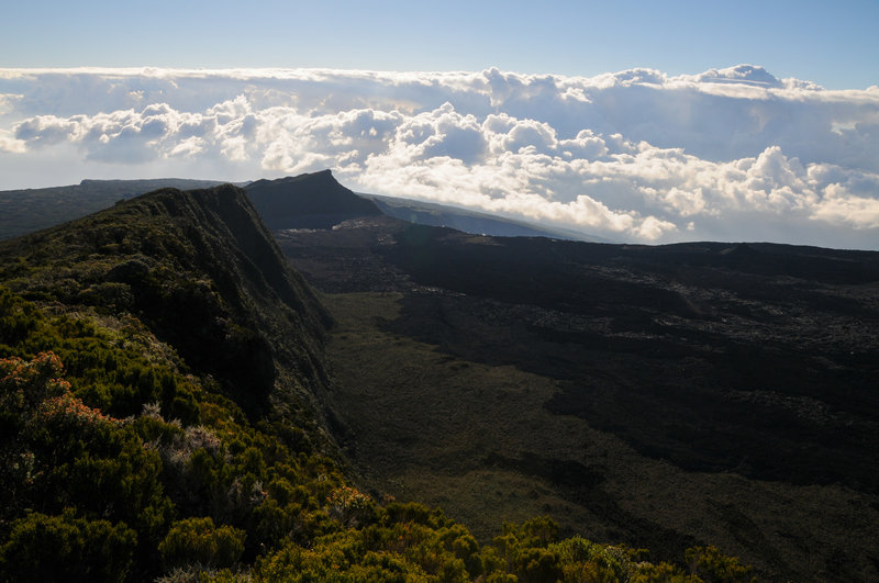 Nez Coupe de Sainte-Rose is the last "peak" on Piton de la Fournaise's shield before Reunion drops into the cloud-covered ocean.