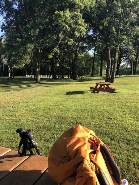 Numerous picnic tables at Becker City Park