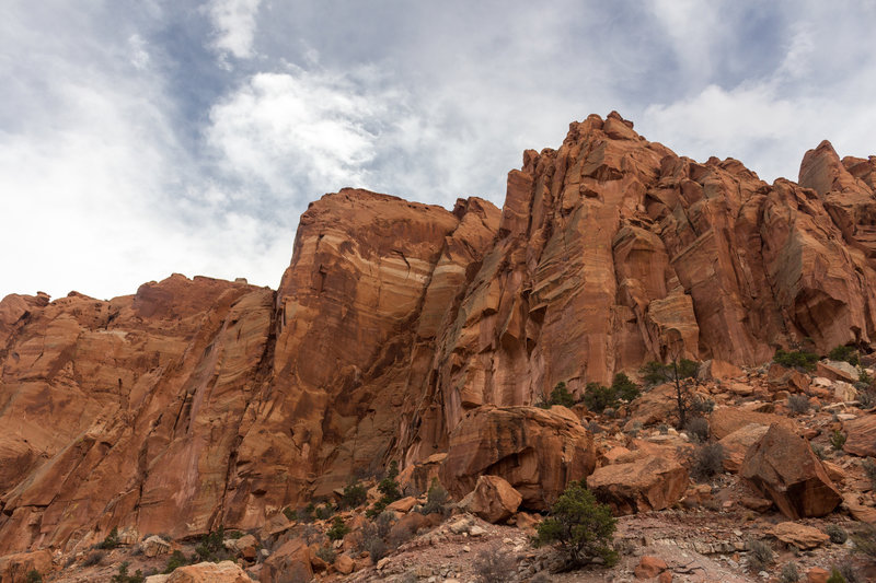 The towering canyon walls along Chimney Rock Canyon