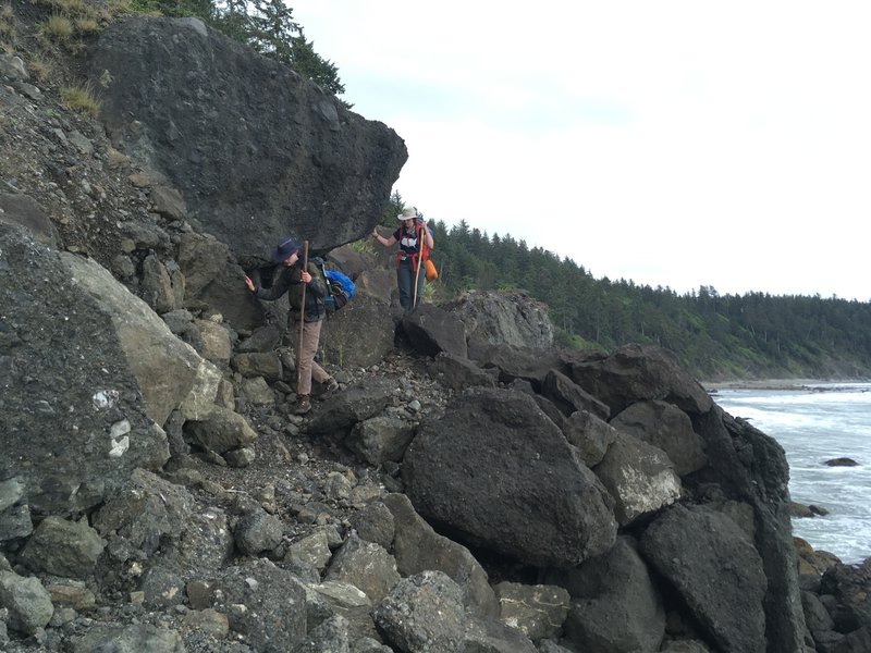 Boulder scrambling during high tide.