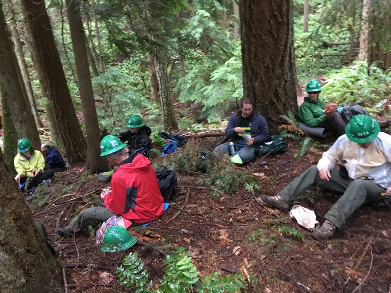 Taking lunch after a few hours of hard trail work.