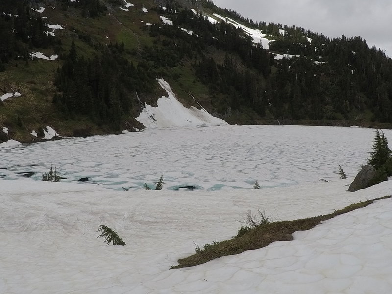 One of the Twin Lakes, covered in ice.