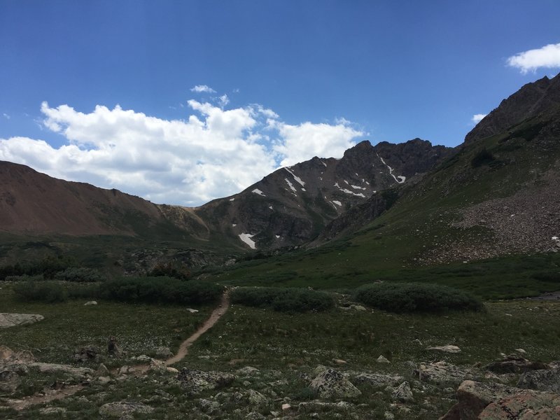 The trail from Herman Lake towards the Citadel.  Aim for the saddle in the center of the photo