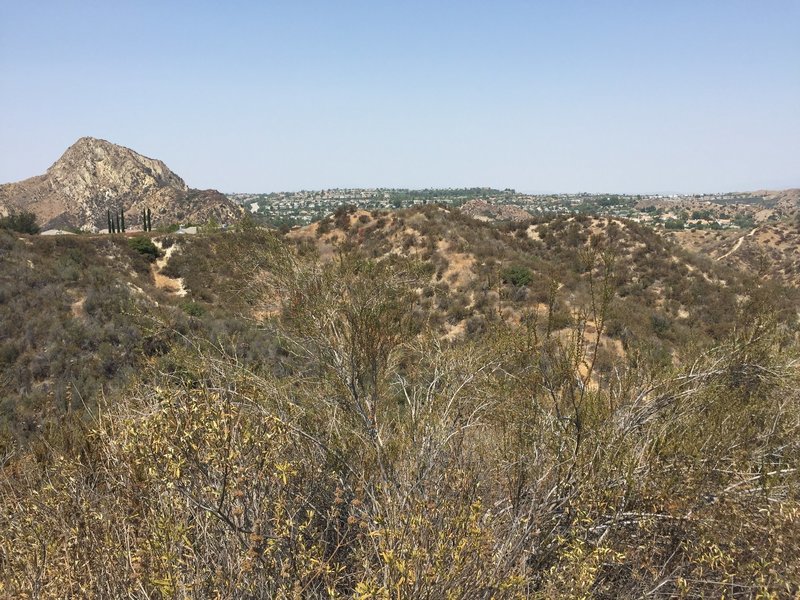 Pico Canyon Park trail - view from the top of the 340 step hill. You can see Stevensons Ranch community and wilderness.