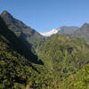 The narrow ridge section of Sentier Augustave offers exceptional views to Le Cimendef and Piton des Neiges