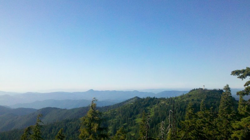 View from the top of Bohemia Mountain with the Fairview Peak watchtower in the midground.