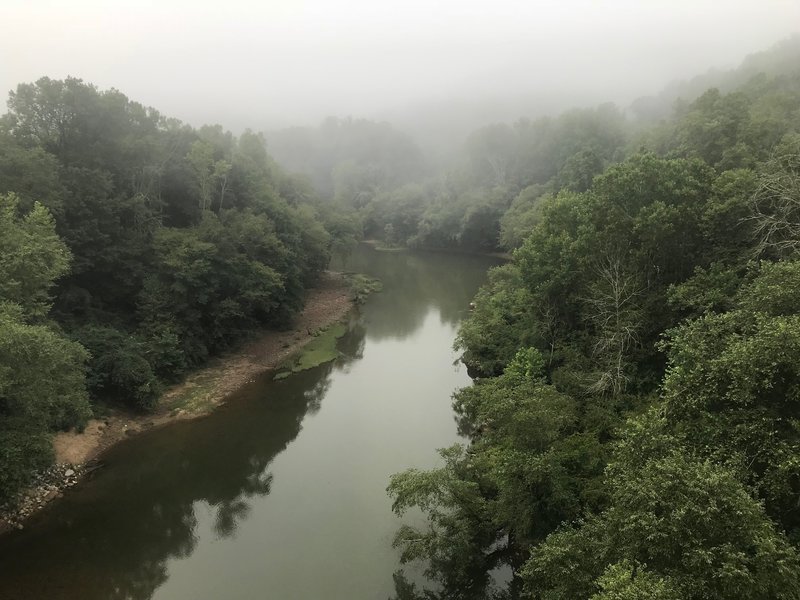 Looking south along South Fork Cumberland River at Blue Heron Mining Camp bridge