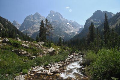 The hike back down from Lake Solitude has spectacular views of the Cathedral Group.