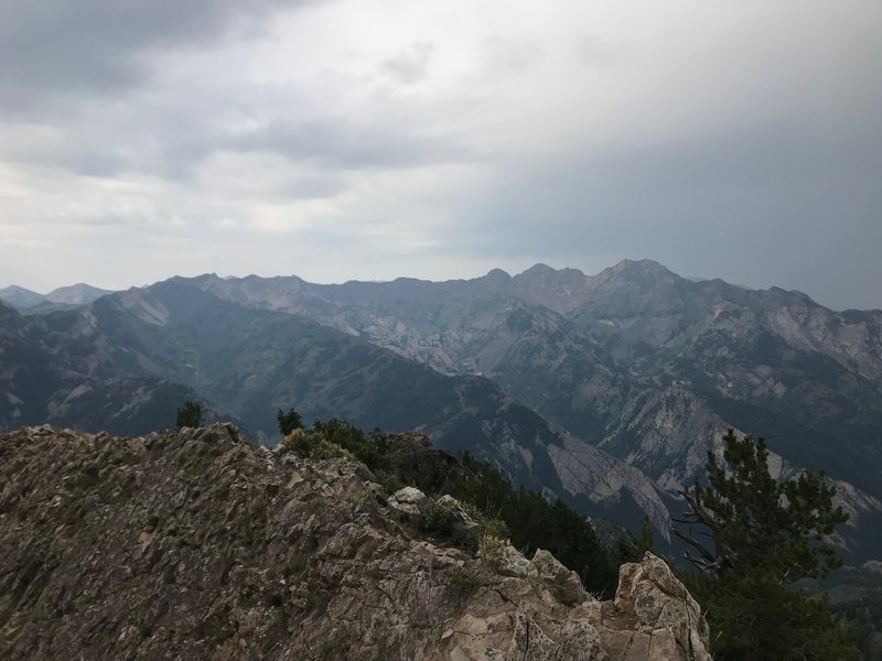 The Cottonwood Ridge with a storm on the horizon from Mount Raymond